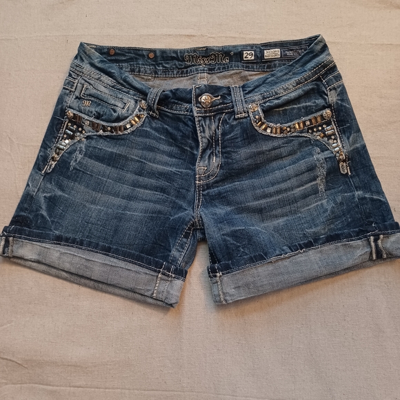 Miss Me Pants - Miss Me Dark Blue Distressed Cuffed Easy Shorts Women's Waist 29